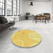 Round Patterned Bold Yellow Rug in a Office, pat766yw