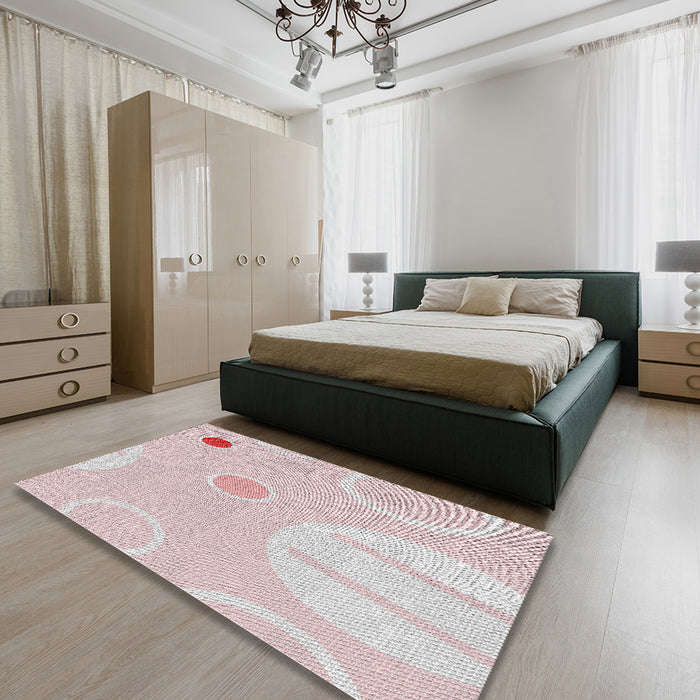 Patterned MistyRose Pink Novelty Rug in a Bedroom, pat766