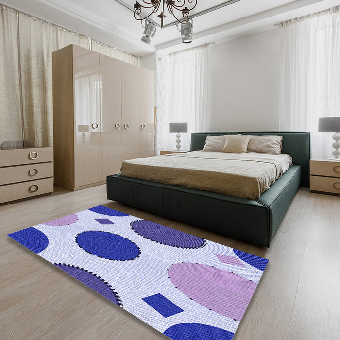 Round Machine Washable Transitional Royal Blue Rug in a Office, wshpat767blu