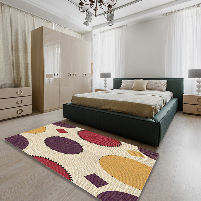 Patterned Khaki Gold Rug in a Bedroom, pat767brn