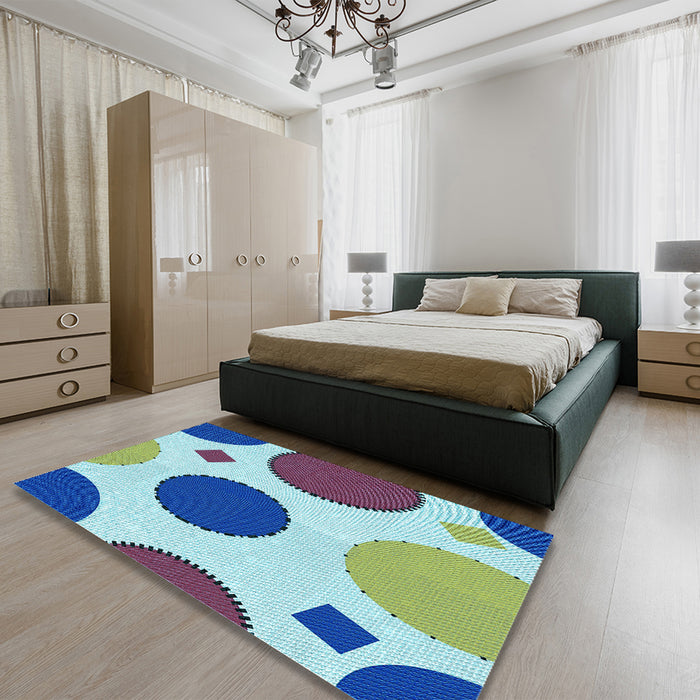 Round Machine Washable Transitional Blue Rug in a Office, wshpat767lblu