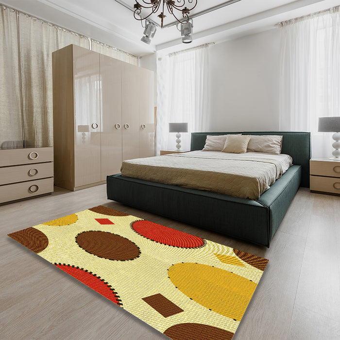 Patterned Mahogany Brown Rug in a Bedroom, pat767yw