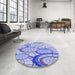 Round Patterned Periwinkle Purple Rug in a Office, pat768blu