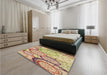 Patterned Petra Gold Brown Rug in a Bedroom, pat768brn