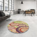 Round Patterned Petra Gold Brown Rug in a Office, pat768brn