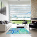 Square Patterned Glacial Blue Ice Blue Rug in a Living Room, pat768lblu