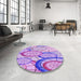 Round Patterned Blossom Pink Rug in a Office, pat768pur