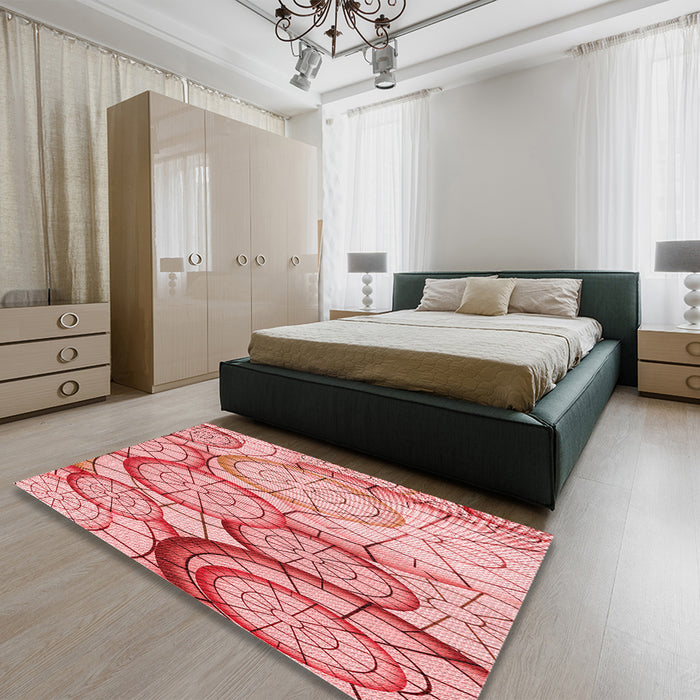 Patterned Red Rug in a Bedroom, pat768rd