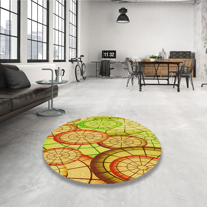 Round Patterned Yellow Rug in a Office, pat768yw