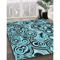 Patterned Medium Teal Green Rug, pat769lblu