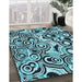 Patterned Medium Teal Green Rug in Family Room, pat769lblu