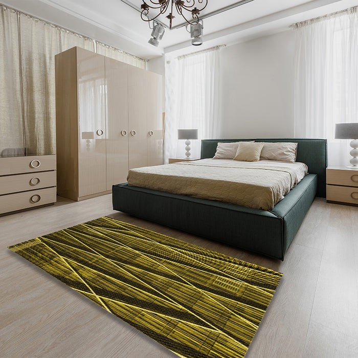 Patterned Black Brown Rug in a Bedroom, pat77yw