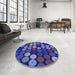 Round Patterned Denim Dark Blue Rug in a Office, pat770blu