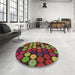 Round Patterned Carbon Red Rug in a Office, pat770brn