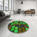 Round Patterned Milk Chocolate Brown Rug in a Office, pat770grn