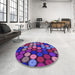 Round Patterned Dark Magenta Purple Rug in a Office, pat770pur