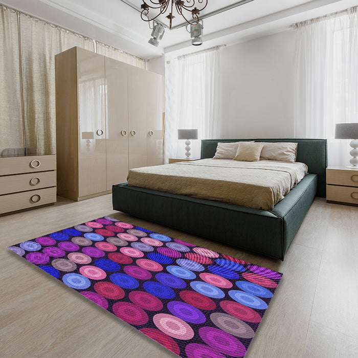 Patterned Dark Magenta Purple Rug in a Bedroom, pat770pur