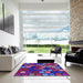 Square Patterned Dark Magenta Purple Rug in a Living Room, pat770pur