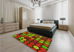 Patterned Tomato Red Rug in a Bedroom, pat770yw