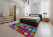 Patterned Forest Green Modern Rug in a Bedroom, pat770