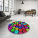Round Machine Washable Transitional Forest Green Rug in a Office, wshpat770