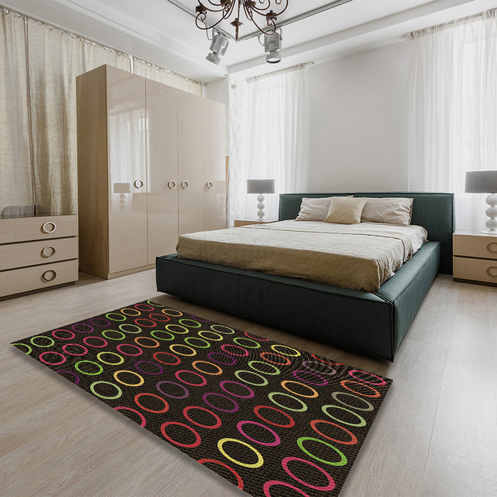 Round Machine Washable Transitional Chocolate Brown Rug in a Office, wshpat771brn