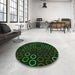 Round Patterned Black Rug in a Office, pat771grn