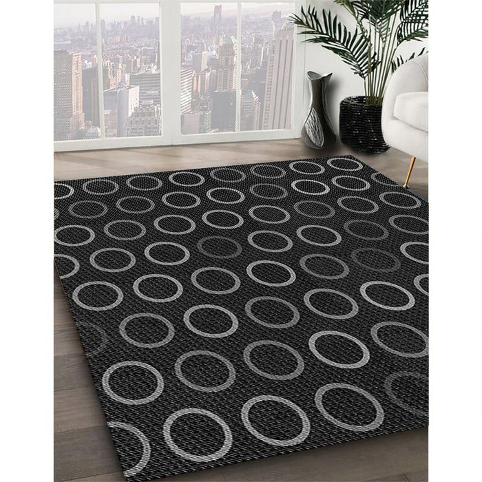 Patterned Black Rug in Family Room, pat771gry