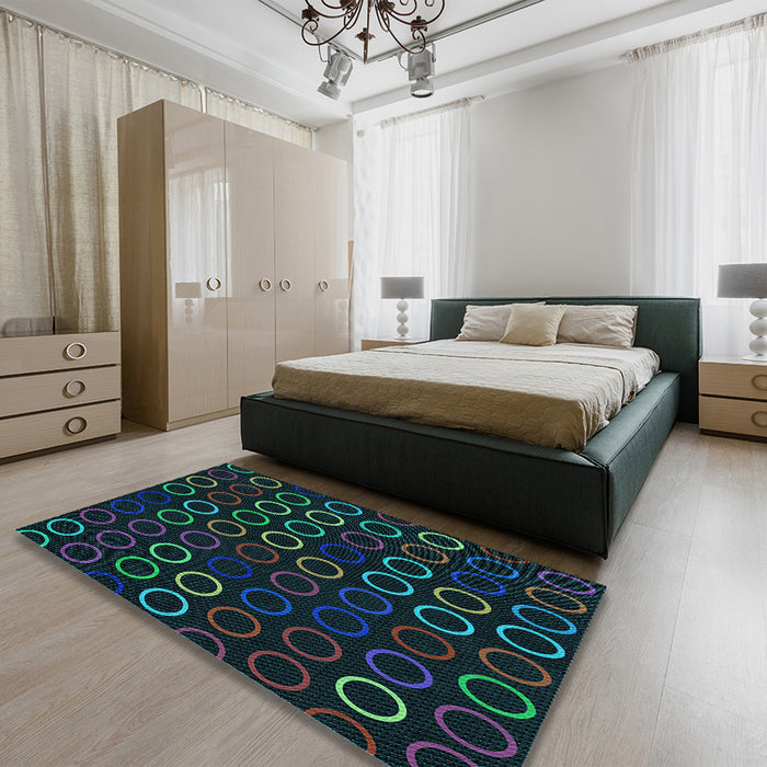 Patterned Black Rug in a Bedroom, pat771lblu