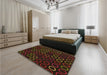 Patterned Chocolate Brown Rug in a Bedroom, pat771org