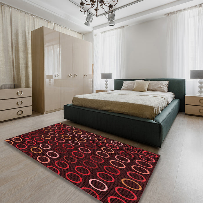 Patterned Saffron Red Rug in a Bedroom, pat771rd