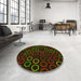 Round Patterned Black Brown Rug in a Office, pat771yw