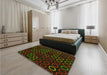 Patterned Black Brown Rug in a Bedroom, pat771yw