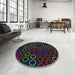 Round Machine Washable Transitional Gray Rug in a Office, wshpat771