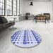 Round Patterned Blue Rug in a Office, pat773blu