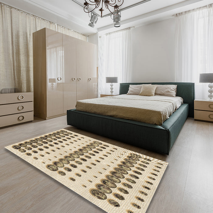 Patterned Golden Blonde Gold Rug in a Bedroom, pat773brn