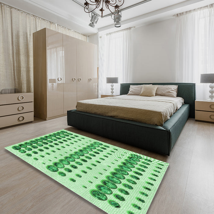 Patterned Green Rug in a Bedroom, pat773grn