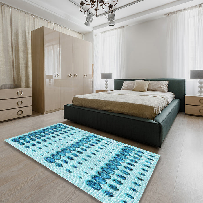Round Machine Washable Transitional Blue Ivy Blue Rug in a Office, wshpat773lblu