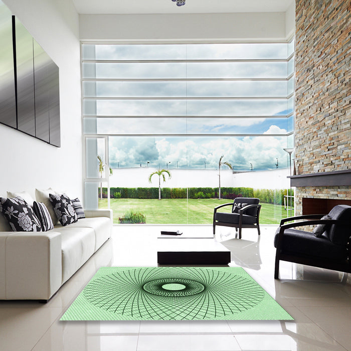 Square Patterned Mint Green Rug in a Living Room, pat774grn