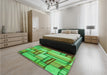 Patterned Dark Lime Green Rug in a Bedroom, pat775grn