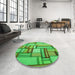 Round Patterned Dark Lime Green Rug in a Office, pat775grn