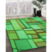 Patterned Dark Lime Green Rug in Family Room, pat775grn