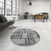 Round Patterned Ash Gray Rug in a Office, pat775gry