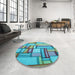 Round Patterned Sea Green Rug in a Office, pat775lblu