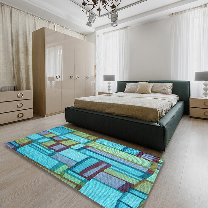 Patterned Sea Green Rug in a Bedroom, pat775lblu