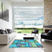 Square Patterned Sea Green Rug in a Living Room, pat775lblu