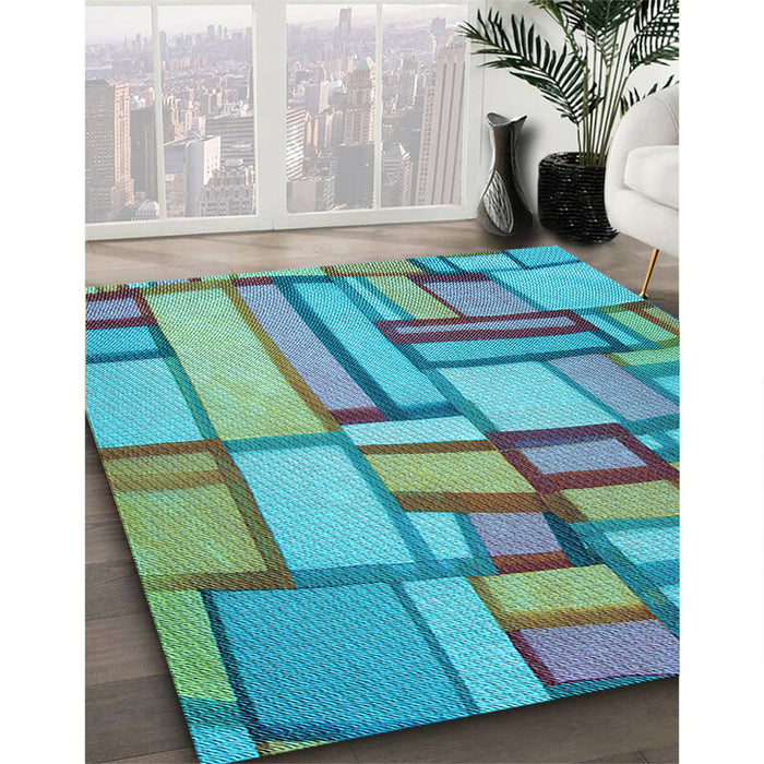 Patterned Sea Green Rug in Family Room, pat775lblu
