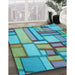 Patterned Sea Green Rug in Family Room, pat775lblu