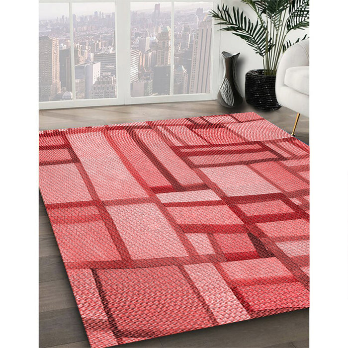 Patterned Red Rug in Family Room, pat775rd