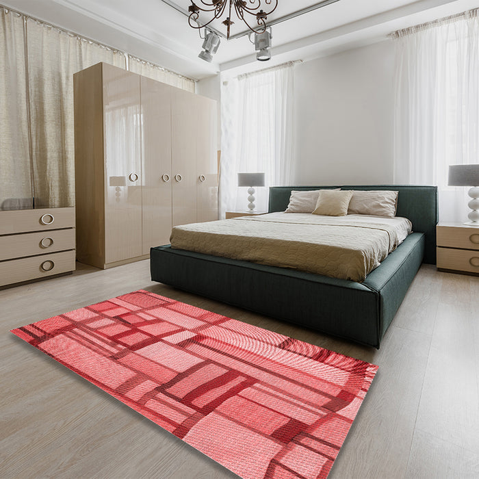 Patterned Red Rug in a Bedroom, pat775rd